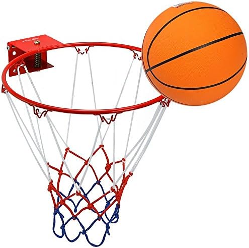 Ruilynn Solid Basketball Ring Hoop with Net &amp; Rubber Ball and Wall Mounting Bracket for Children Kids (Red/White, Hoop: 32cm/12.6")