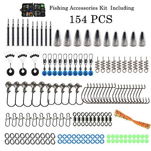 Ilure Fishing Accessories Tackle Box Kit with Hooks Weights Jig Heads O-Rings and Many More for Bass Freshwater and Saltwater