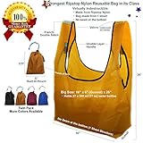 EcoJeannie 4 Pack Super Strong Ripstop Nylon Foldable Reusable Bag Grocery Shopping Tote Bag with built-in Pouch, RBS042