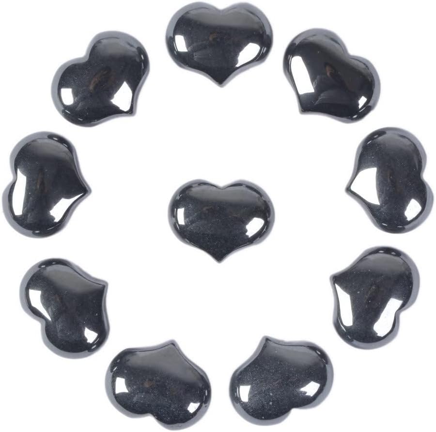 Indoor Fountains & Accessories - Justinstones Natural Hematite Gemstone Healing Crystal 1 inch Mini Puffy Heart Pocket Stone Iron Gift Box (Pack of 10)