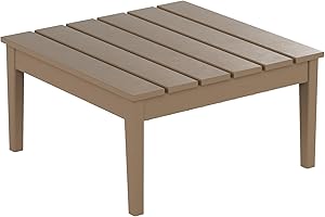 WestinTrends Ashore Outdoor Coffee Table, 32 Inch All Weather Poly Lumber Adirondack Patio Coffee Table Square Low Table, Weathered Wood