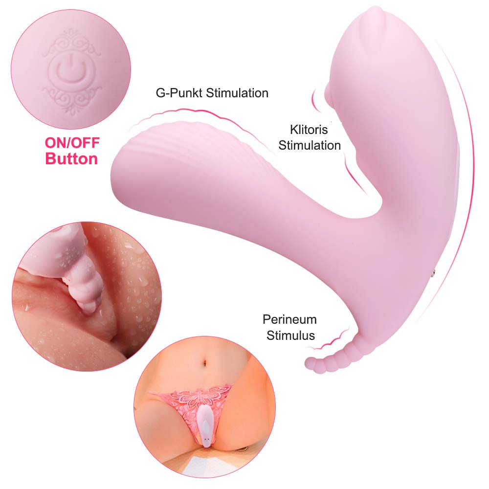 Butterfly Vibratoren für Sie mit Fernbedienung, Wearable Klitorisstimulator, Vibrator für sie Klitoris und G-punkt Stimulation, Silikon Paarvibrator Massagegerät Rabbit-Vibratoren mit 9 Frequenzen, 100% Wasserdicht, Rosa