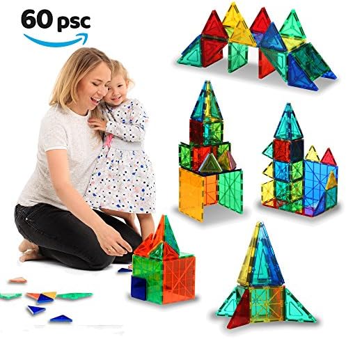 Magnetic Building Tiles - 60 pcs Large Blocks Set - 3D Educational Toys for Boys and Girls - Great for 3+ Years Old Kids - Tiles with Innovative Build Magnets - Great Gift for Children