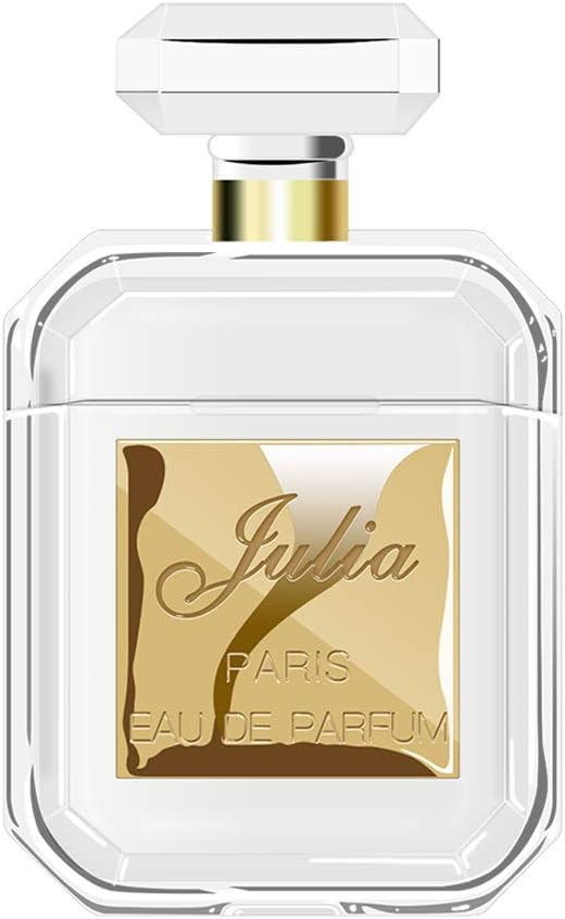 Personalized Airpods Case Cute Custom Your Name/Text on Airpods 2 Case Perfume Cover with Keychain/Strap Gift for Girls and Women