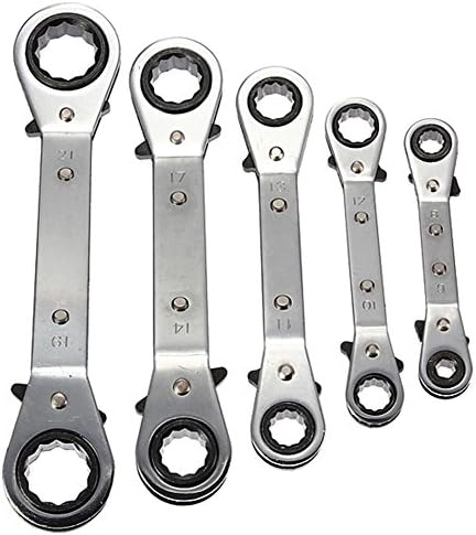 Metric Hand Tool 5 Size Practical Metric Offset Double Ring Wrench Spanner Reversible Ratchet Handle Wrench 19 X 21mm