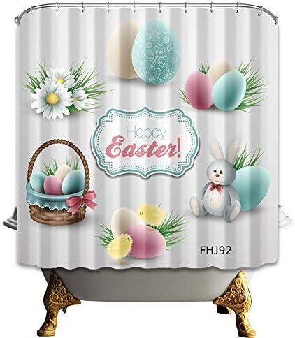 HNMQ 72 X 72 Inches Fabric Shower Curtain Set, Waterproof Bathroom Curtain Set,Happy Easter Pattern of Rabbit and Chick, Mildew Resistant Shower Curtains,Equipped with Hooks