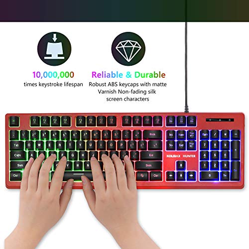 KOLMAX Gaming Keyboard,Rainbow LED Backlit Quiet Keyboard for Office