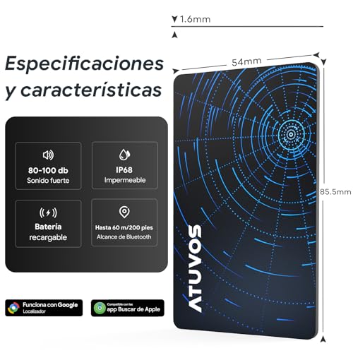 ATUVOS Smart Air Tag Card Pro Tracker for Android & iOS, Dual System Rechargeability Wallet Finder Compatible with Google Locator or Apple Search App for Wallets, Suitcases, Luggage, 2 Pack