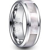 VAKKI 8mm Tungsten Wedding Ring for Men Women Natural Abalone Shell/Mother of Pearl/Lapis Lazuli Inlay Promise Ring Beveled Edge Comfort Fit Size 6-14