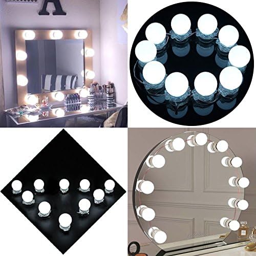 Eco-Mate Hollywood Style LED Makeup Vanity Mirror Light Kit with Cosmetic Dressing Bulb Party Decoration Dimmer Lamp Lighting Fixture Strip Corded Power Supply, 10 Bulbs, Mirror Not Included