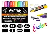 Liquid Chalk Makers Set - Neon colors with Silver and Gold Metallic – 10 Pack with FREE 24 Chalkboard Labels – Reversible Bullet and Chisel Tip!