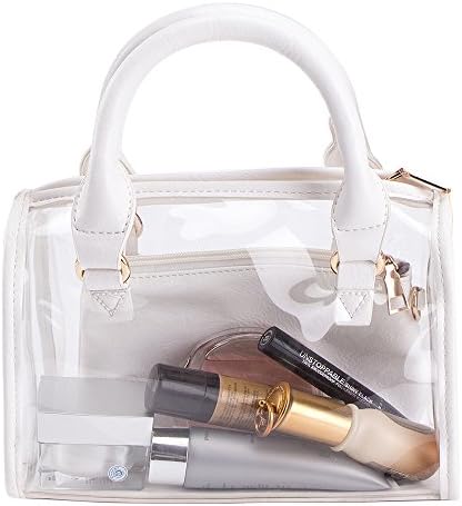 Celaine Womens Premium PU Leather Clear Lightweight Handbag Shoulder Bag Tote - 2-in-1 with Storage Bag (White)
