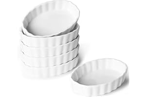 ONTUBE 4 oz Ramekins -Porcelain Oval Shape Ramekins for Creme Brulee Dishes,Dipping Sauces,Baking Pudding Cups, Souffle Dish,Oven Safe,Set of 6, White
