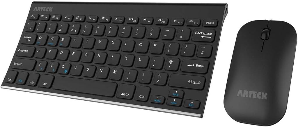 Arteck Bluetooth Keyboard and Mouse Combo Ultra Compact Slim Stainless Full Size Keyboard and Ergonomic Mouse for Computer/Desktop/PC/Laptop/Surface and Windows 10/8/7 Built in Rechargeable Battery