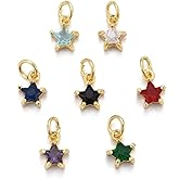 KitBeads 20pcs Mixed Color Cubic Zirconia Star Charms Gold Plated Brass for Jewelry Making Bulk