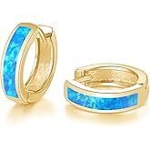 CiNily Huggie Earrings Opal Hinged Hoop Earrings Gold Plated Hypoallergenic Small Hoop Earrings for Women Teen Girls Men Sensitive Ears
