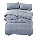PURE ERA Jersey Knit Duvet Cover Set 100% T-Shirt Heather Cotton Super Soft Comfy Classic Striped Design, with Zipper Closure, Heather Grey Blue Stripe, Queen