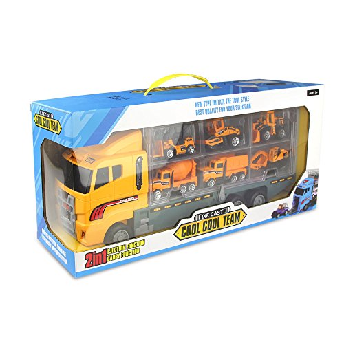 Jenilily Construction Truck Vehicle Container Car Toy Set Trucks Excavator Cement Truck Dumper Bulldozer Forklift Road Roller for Children Kids (7 in 1)