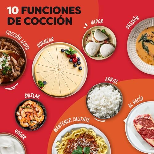 Pro Multicocina Eléctrica 10 en 1, 1200 W, 5,7 L – Olla a Presión, Cocción Lenta, Arrocera, Vaporera, Salteado, Esterilizador, Yogurtera, Sous Vide – Acero Inoxidable Negro