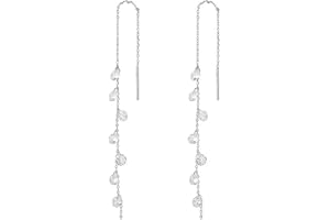 SLUYNZ 925 Sterling Silver Sparkling CZ Droplet Dangle Earrings for Women Teens Elegant Wedding Dangling Earrings Threader Tassel