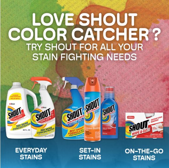SHOUT COLOR CATCHER SHEETS FOR LAUNDRY, ALLOW MIXED WASHES, PREVENT COLOR RUNS AND MAINTAIN ORIGINAL CLOTHING, 24 COUNT (PACK OF 1)