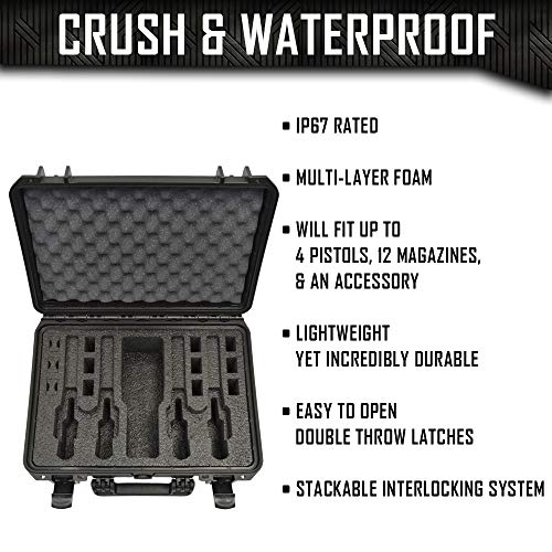4 Pistol 12 Magazine + Accessory Waterproof Heavy Duty Gun Case - Doro Case with Custom Mycasebuilder Foam Insert