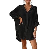 Bsubseach Linen Bathing Suit Cover Up Shirt Women Button Down Beach Cover Ups Split Tie Swimsuit Coverup Blouse