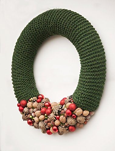 Rustic Christmas wreath, green with red baubles and nuts