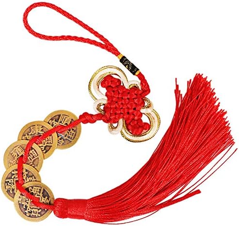 Hicollie Red Five Emperors Coins Pendant Feng Shui Lucky China Knot Mascot Home Decoration Health Protection Car or Door Decor