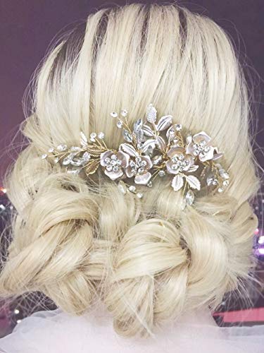 Aegenacess Wedding Hair Clips Pins Comb Gold Flower Leaf Bridal