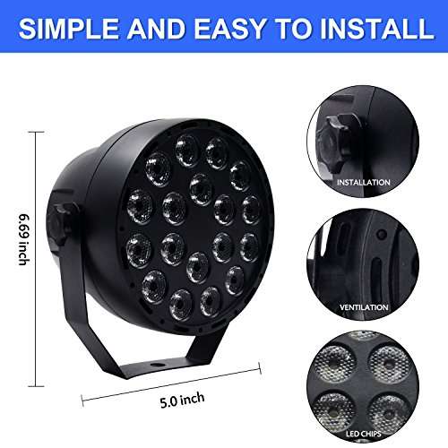 RGB DJ Stage Lights, Portable 18 LEDs Flat Par Light, DMX 512 IR Remote Control Sound Activated Projector Lamp for Party Bar Club Dsico KTV Wedding Pub Church Effect Up Lighting Show (RGB par light)