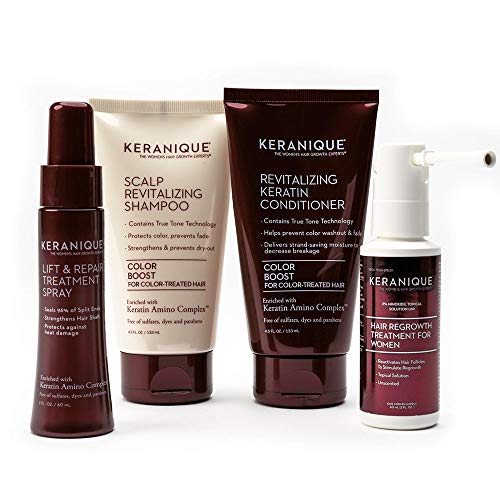 Keranique Hair Regrowth System – 30 Days – Keratin Amino Complex – Free of Sulfates, Dyes and Parabens, Includes Shampoo and Conditioner, Minoxidil and Lift and Repair Spray for Colored Thinning Hair