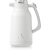IDEUS Thermal Coffee Carafe 68oz (2,000ml), Stainless Steel Double Wall Insulated Vacuum Flask, Water Jug Coffee Server and Beverage Dispenser, Heat and Cold Retention (White-Silver, 68oz (2,000ml))