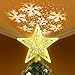 KINGWILL 2-in-1 Gold Glittered 5 Point 9.8 Inch Star Tree Topper with Snowfall LED Lights and Snowflake Projector, Night Light for Christmas Nursery Indoor Decoration