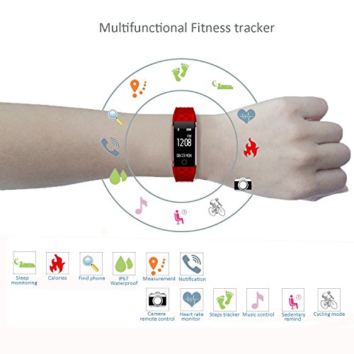 Fitness Tracker,Juboury Heart Rate Activity Tracker Touch Screen Wearable Pedometer Bluetooth Smart Wristand with Sleep Monitor,Steps Counter,Calories Track for Android and IOS Smart Phones(Red)