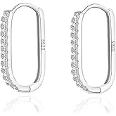 Reffeer 925 Sterling Silver CZ Square Hoop Earrings for Women Teens CZ U Hoop Earrings Minimalist Hoop Earrings