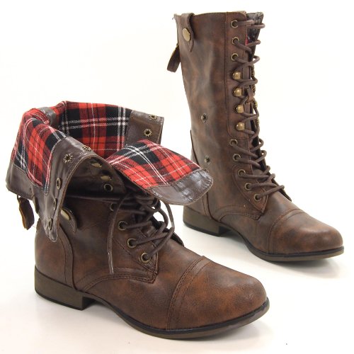 fold over combat boots with plaid inside