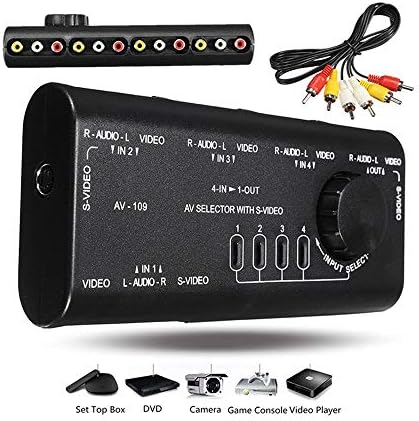 4 Port Input 1 Output Video Audio AV RCA Switch Switcher Selector Box With RCA Cable AV Audio Video Signal Switcher Splitter