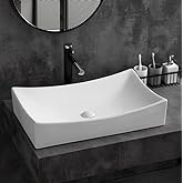 SouNor Rectangle Bathroom Vessel Sink Above Counter Square Bowl Countertop 25"x15" Inches Modern Contemporary Porcelain Big L