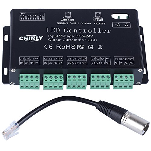 CHINLY 12 channel DMX 512 RGB LED strip controller dmx decoder dimmer driver DC5V-24V 5A/CH (12CH DMX 512 Decoder)