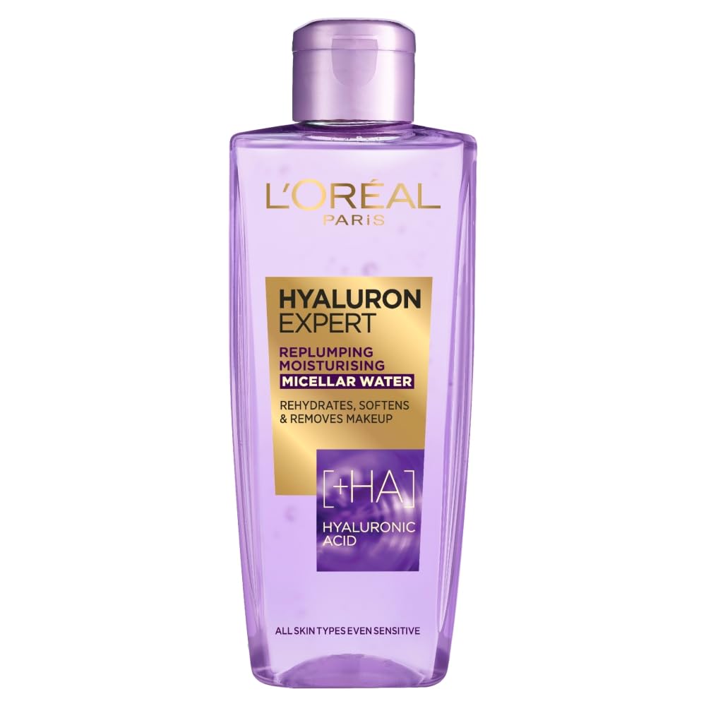 L'Oréal Paris Hyaluron Expert Replumping Micellar Water, Concentrated Hyaluronic acid, effectively removes makeup on face and eyes, hydrated and softer skin, 200ml