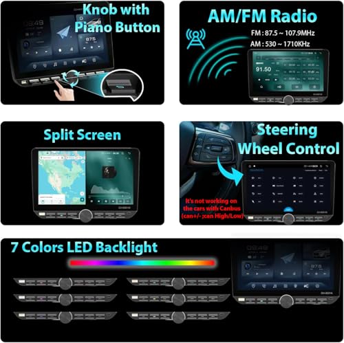Alondy 1 DIN Car Radio with Rotating Touch Screen (10.1 Inches) Compatible with [Wireless] Apple CarPlay/Android Auto Bluetooth Rear View Camera AM/FM RDS Radio USB-C