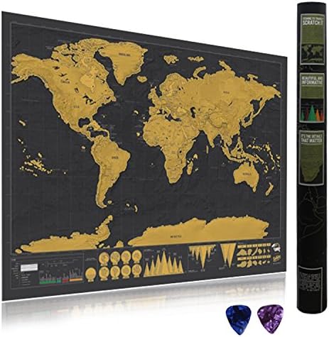 Scratch Off World Map Poster with US States and Country Flags - Large(34.5" x 23.5") Includes Scratch Tool,Memory Stickers and Map Pins,Perfect for Travelers- Easy to Scratch Off