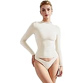 SUUKSESS Women Double Lined Mock Turtle Neck Long Sleeve T Shirt Fitted Y2k Crop Top