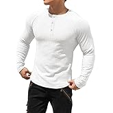 Muhshoiy Men's Cotton Muscle Henley Shirts Slim Fit Long & Short Sleeve T-Shirt Stretchy Casual Stylish Ribbed Tee