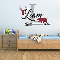 Boys Hunting Themed Wall Decal Personalized Boys Name Decal Deer Antler Arrow Bear Decal Woodland Nursery Decor (34" h x 51" w Plus Free Welcome Door Decal)