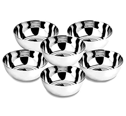 Floranso Steel Bowl 6 Pcs Set - Big 250 ml Stainless Steel Veg Bowl Vati Katori Serving Dish
