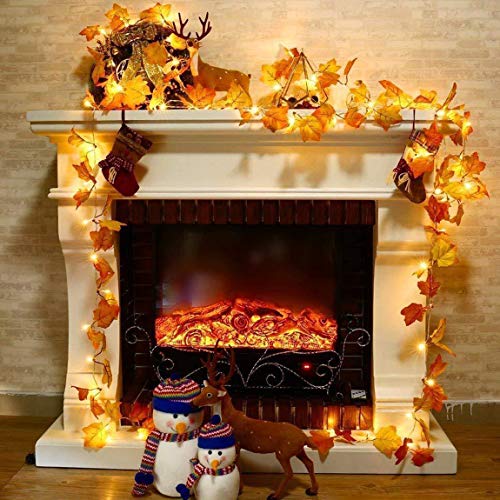 HUBORLOVES Thanksgiving Fall Marple Leaves Decorations Fairy String Lights with Remote 0 ft 40 LED 3 AA Battery Operated Marple Leaf Light for Indoor Outdoor Bedroom Holiday Party Halloween Decor