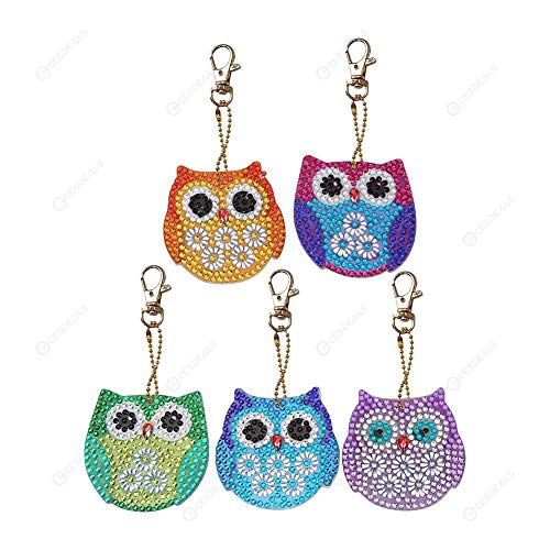 5D DIY Diamond Painting Keychain, 5 pcs Owl Shape, Mosaic Making Full Drill Special Shape Diamond Painting Kit for Bags, Smartphone Straps, 5 Pack ...
