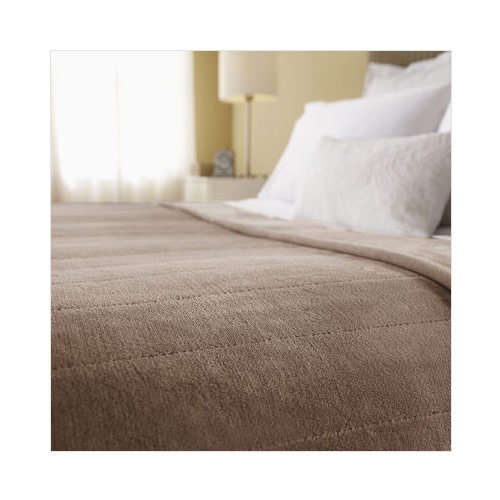 Sunbeam Channeled Velvet Plush Electric Heated Blanket Full Cocoa